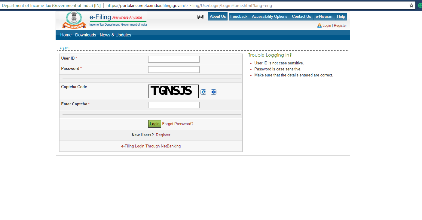 Once you have clicked on that button, you will be taken to the
                                        login page where you have to enter in your username and income tax login password.